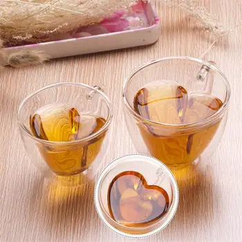 

Heart Shaped Glass Heat Resistant Double Wall Layer Clear Tea Cups Mug 240/180ml