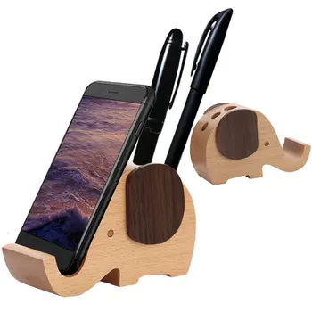 

Natural Wooden Creative Cute Elephant cell Phone Stand Android Holder Beech carvings For iPhone iPad Samsung Tablet Plate PC