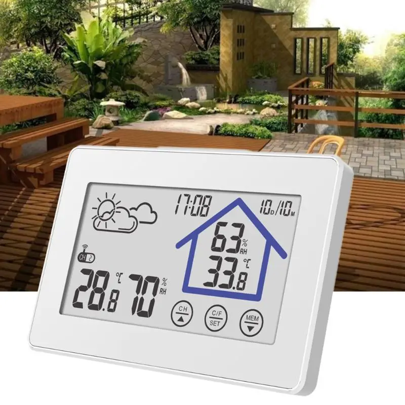 

Wireless Thermometer Humidity Forecast Sensor Touch Screen Weather Station Clock