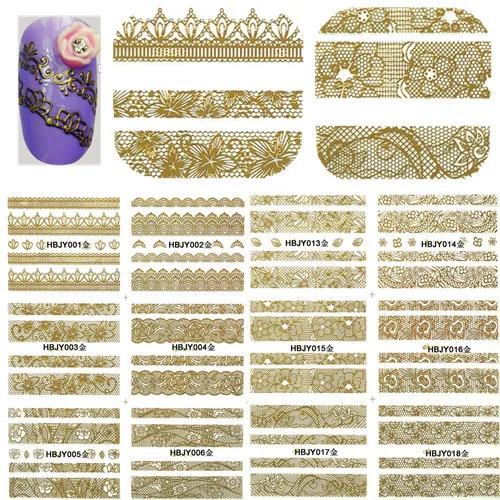 

1 Set 12 Designs 3d Gold Flower Lace 3d Nail Art Stickers Decals Self Adhesive Nail Decorations DIY Beauty Tips BEHBJY001-018