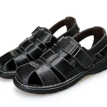 Мужские сандалии из натуральной кожи; новые летние пляжные мужские модные повседневные туфли; уличные мужские сандалии