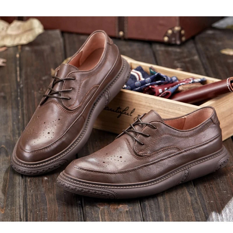 Nueva Zapatos Conducción up Cuero De Black Mycolen Lace Moda Clásico Oficina Vintage Planos Partido brown Casual Para Tallado Brogue Hombre BOdnzx