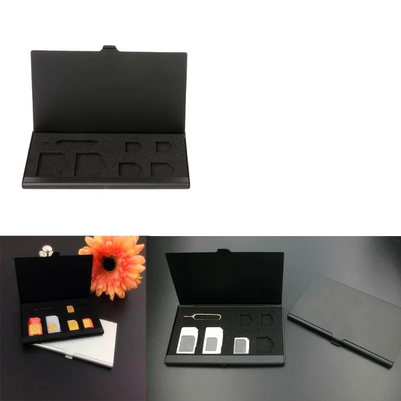 Моноlayer алюминий сплав 1 карты булавки + 6 SIM держатель для карт протектор Коробка Для Хранения Чехол черный