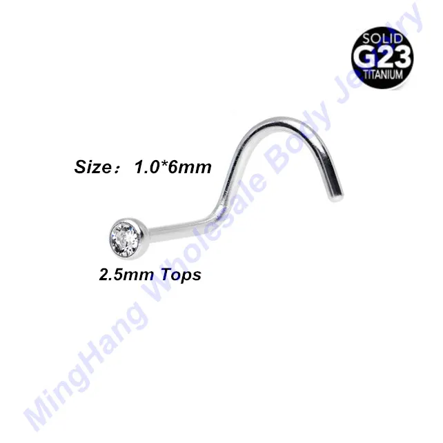 

(1.0*6+2.5mm) High polished G23 Titanium 18 Gauge Crystal Nose Screw Ring Stud Body Piercing Jewelry
