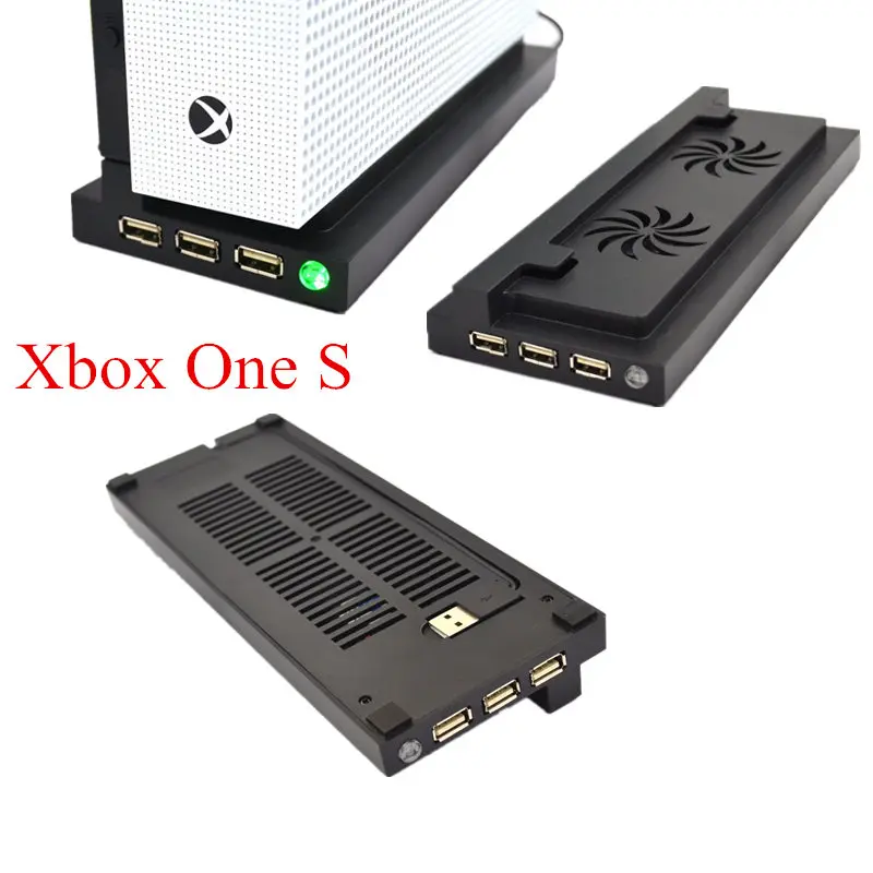 

For Xbox One S Console Vertical Stand with Cooling Fan Cradle Support Holder Storage Cooler for Xbox One Slim Bracket 3USB Ports