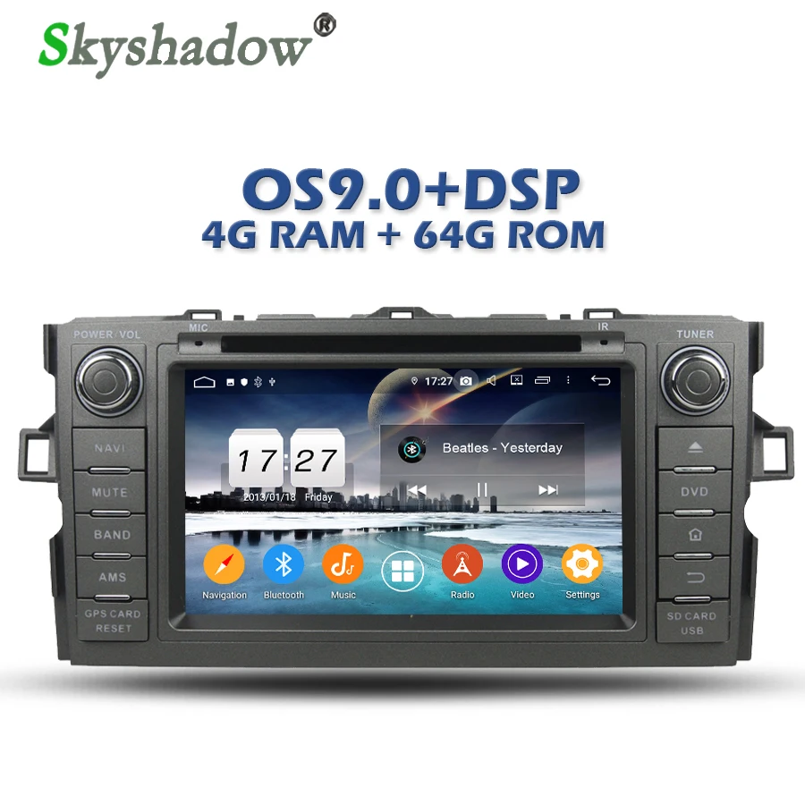 Sale DSP Android 9.0 4G + 64GB Car DVD Player Wifi LTE RDS RADIO GPS Glonass Map DVR Camera Bluetooth 4.2 For Toyota Auris 2010-2014 3