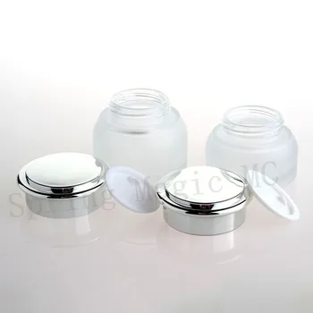 

New Design Glass Cream Bottle 50G Eye Cream Frosted Glass Jars with Silver Cap Cosmetic Container,50ml Empty Skincare Bottles