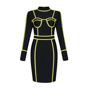 

New Arrival Winter Dress Women Vestidos Sexy Patchwork Black Bandage Dress 2018 Designer Elegant Party Dress For Women