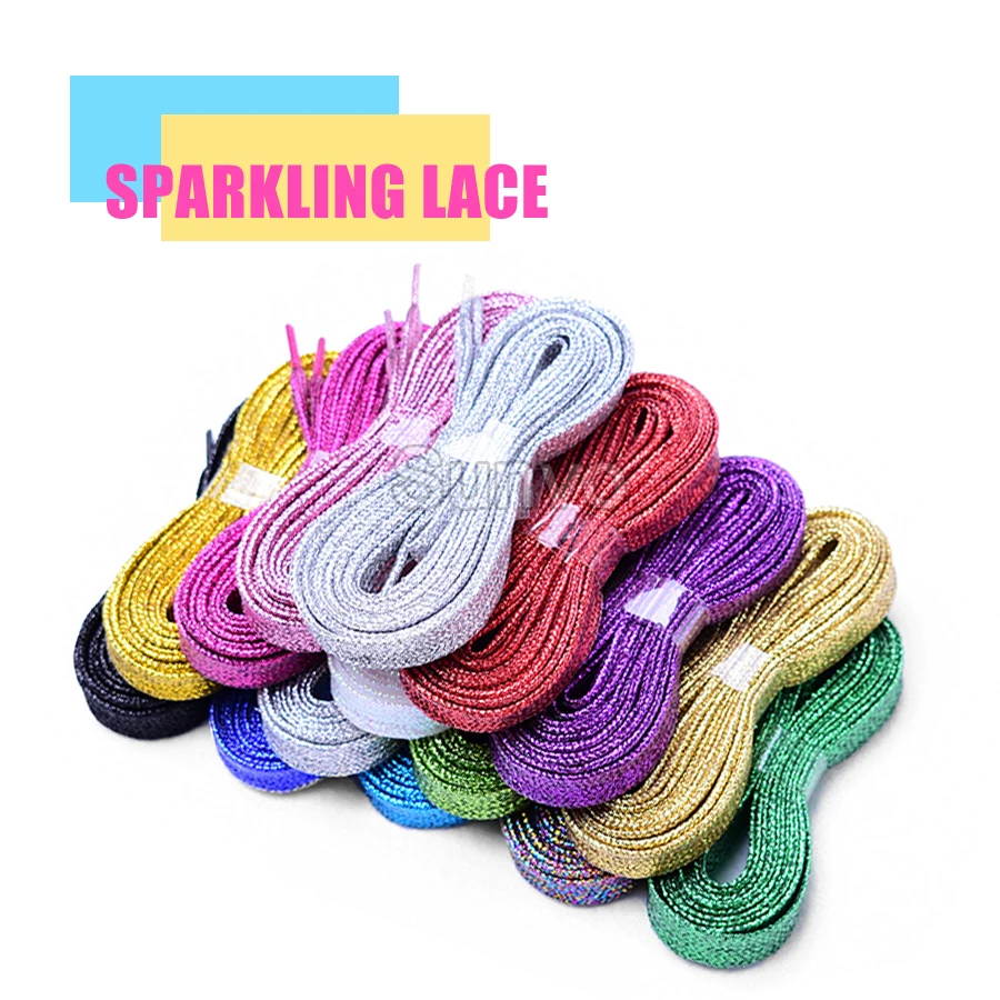 

1 Pair Shiny Gold Silver Thread Shoelaces Glitter Flat Shoelaces Sparkly Bootlaces Colors Shimmering 110cm Shoe Laces Colored
