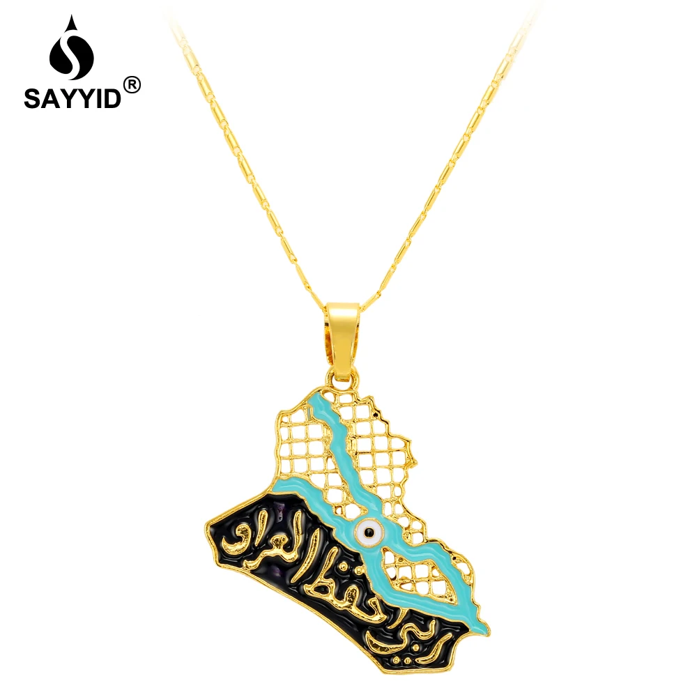 

SAYYID Map Necklace Jewelry for Middle East Iraq Map Pendant Necklace Women's Arabic Text Drip Necklace Jewelry N2018