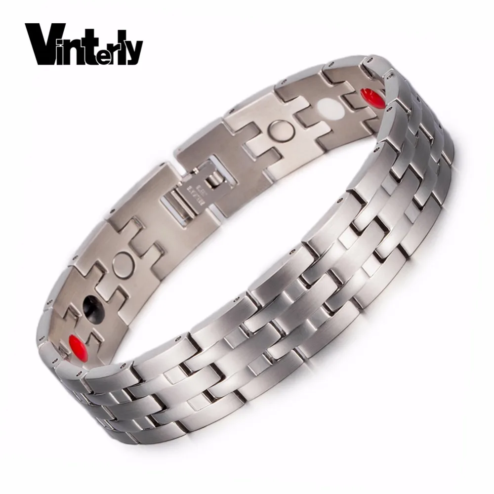 Vinterly Мужской Магнитный браслет ручной цепи 15 мм широкая нержавеющая сталь здоровье энергетический германиевый браслеты для мужчин ювелирные изделия