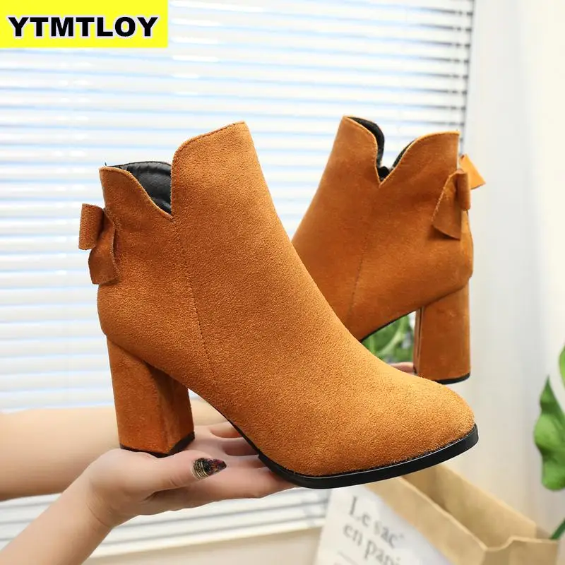 

HOT Women Mid Boots Yellow Color Pointed Toe Zippers Autumn Spring Martin Casual Lace-up Size 35-39 Ankle Boots Zapatos