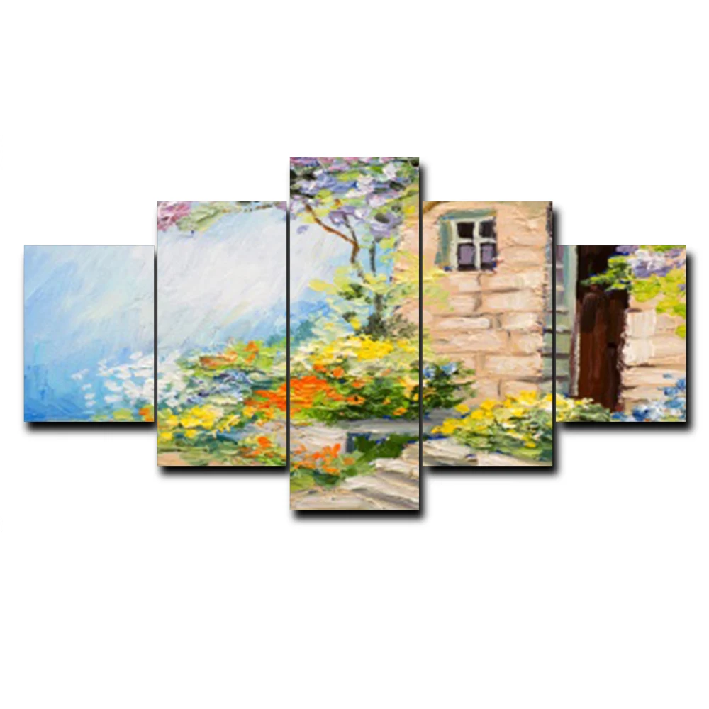

Laeacco Modern 5 Panel Spring House Garden Posters and Prints Wall Art HD Canvas Painting Living Room Bedroom Wedding Home Decor