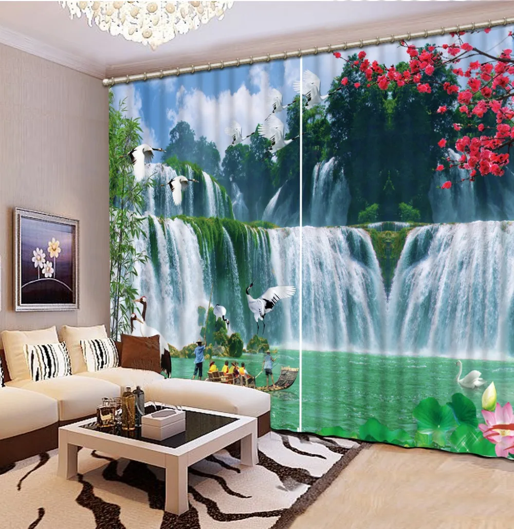 

Hot 2016 Customized 3D curtains waterfall scenery 3D Window Curtains For Bedding room Home Decoration