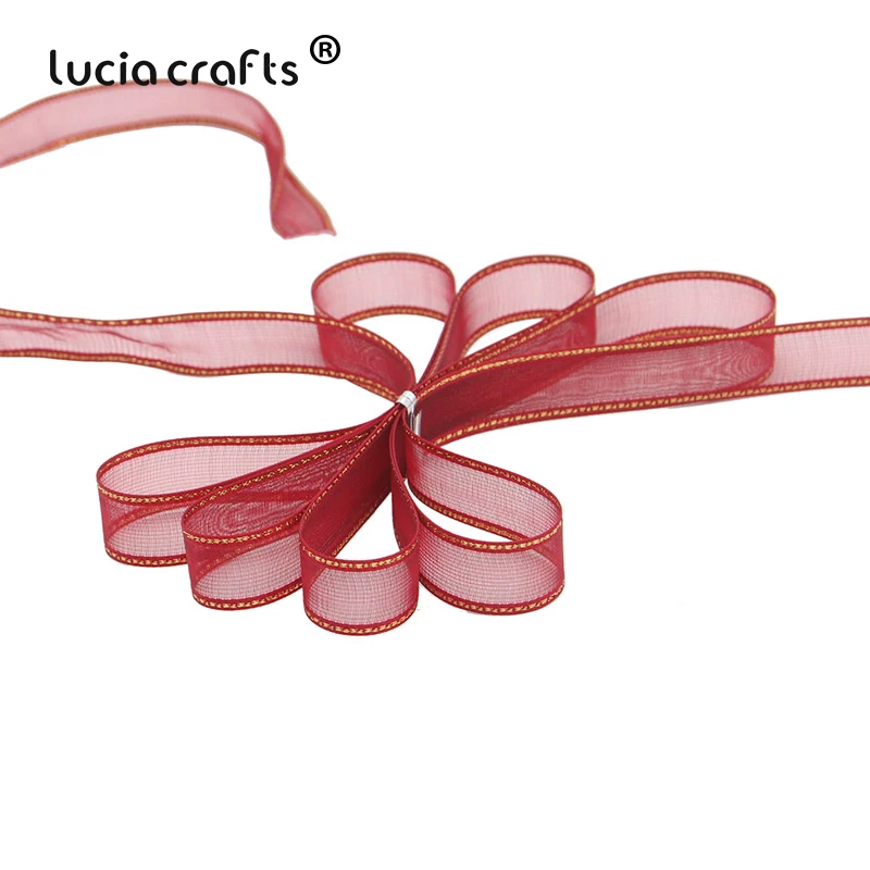 Lucia crafts 5 ярдов/10 ярдов 15 мм ленты из органзы для свадебного домашнего декора DIY Швейные упаковочные материалы аксессуары P0101 - Цвет: C7 Wine Red  5yards