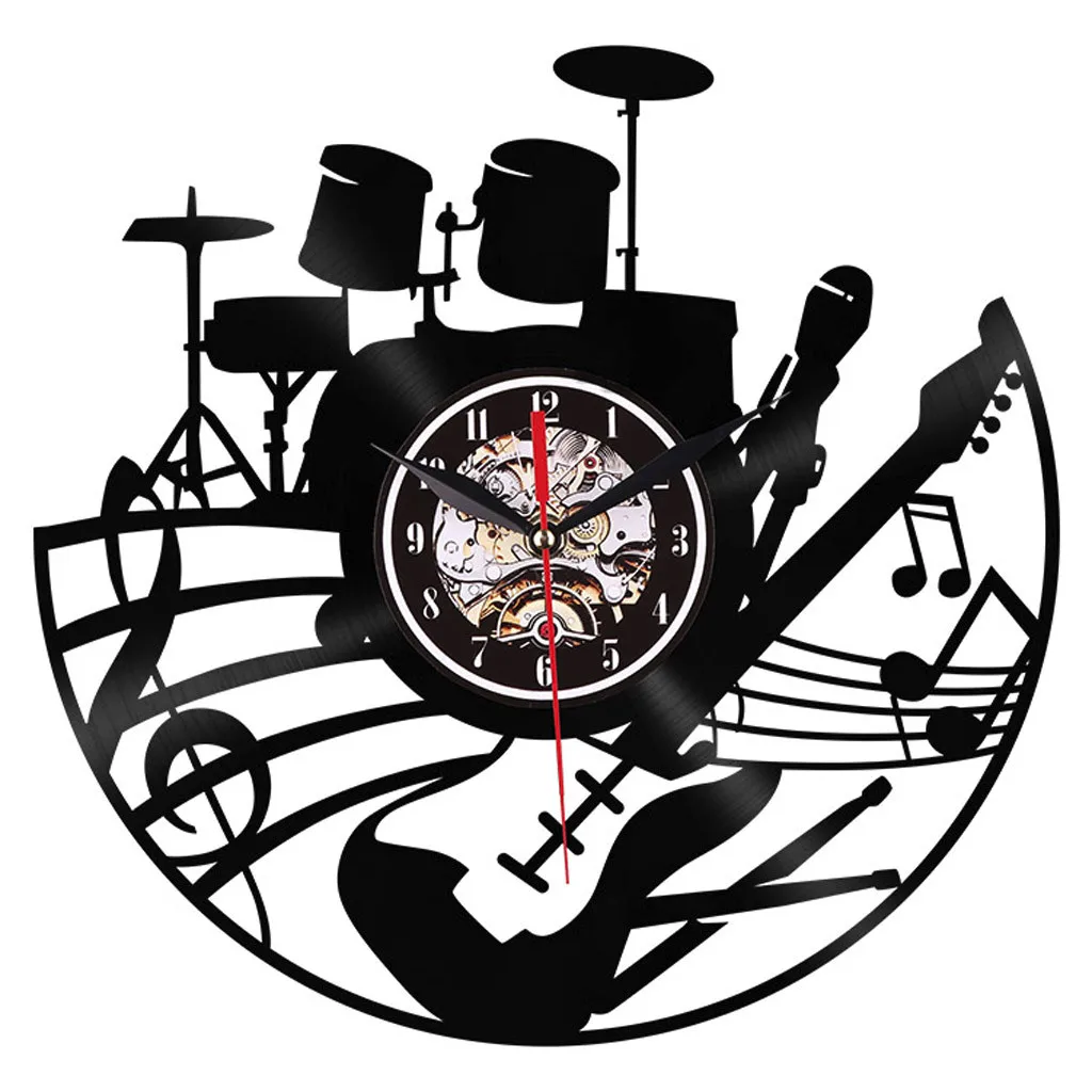 

Acoustic Guitar Wall Art Wall Clock Musical Instrument Home Interior Wall Decor Vinyl Record Wall Clock Rock n Roll Musical Gift