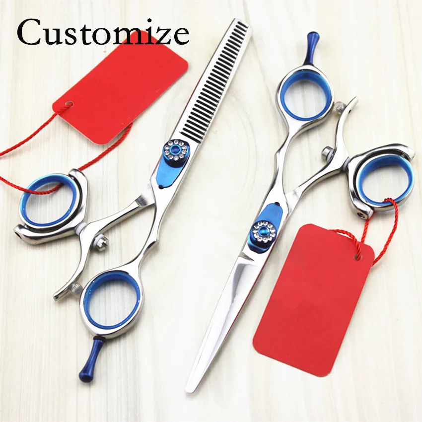 Customize Upscale Germany 440c 6 5.5'' fly rotation hair scissors cutting barber makas thinning shears hairdressing scissors set