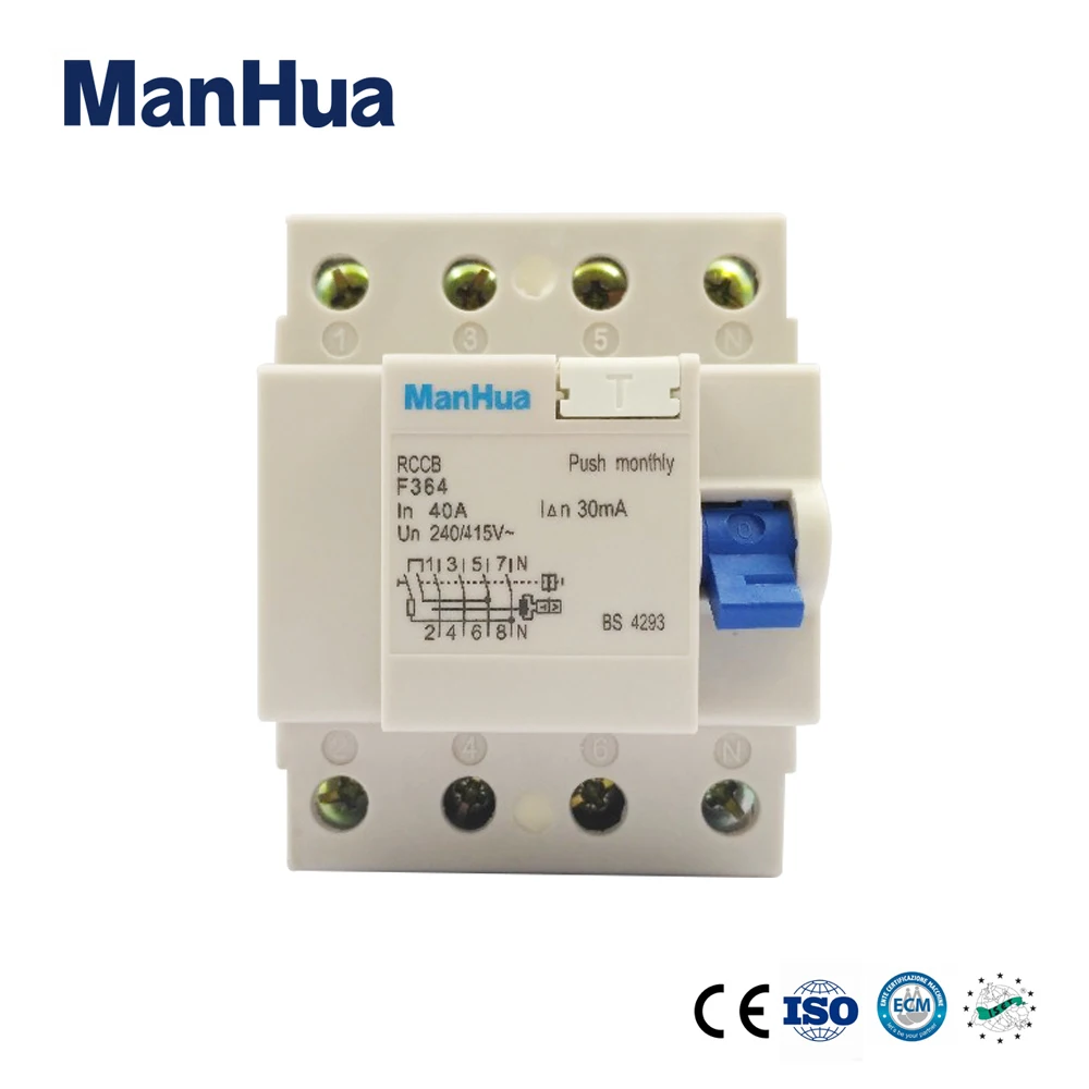 ManHua 4 полюса код 40A 30mA F364 остаточный ток выключателя