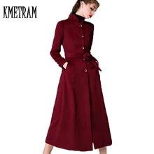 Брендовое Женское шерстяное пальто в европейском стиле женская верхняя одежда воротник-стойка х-Длинная зимняя куртка женское черное шерстяное пальто WUJ1029