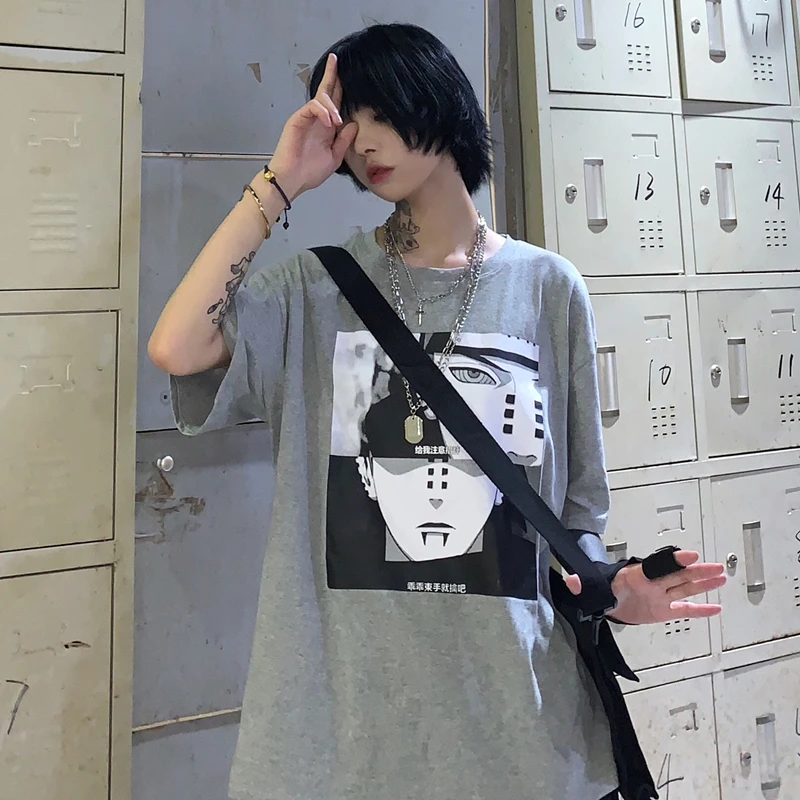 Harajuku/Одежда для пар Летняя уличная одежда Винтажная футболка в Корейском стиле с