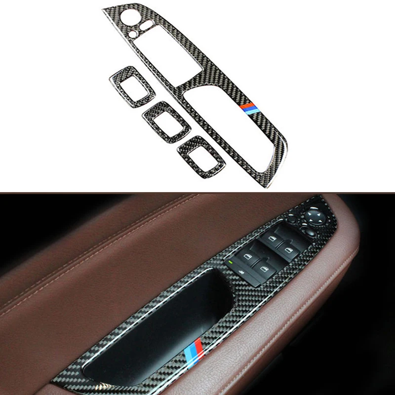 

4PCS/Set Car Window Lifter Window Switch Control Panel Frame Decoration Refit Trim Stickers Carbon Fiber For BMW E70 E71 X5 X6