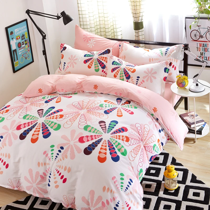 

Home textile 4Pcs 100% Cotton colour Sun flower pink Bedding sets bed linen High-quality Duvet cover Pillowcases twin queen size