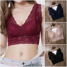 Модные новые женские сексуальные кружевные с глубоким v-образным вырезом однотонные цветы полые кружева майка с окаймлением Съемная Грудь Pad Camis Топы женские