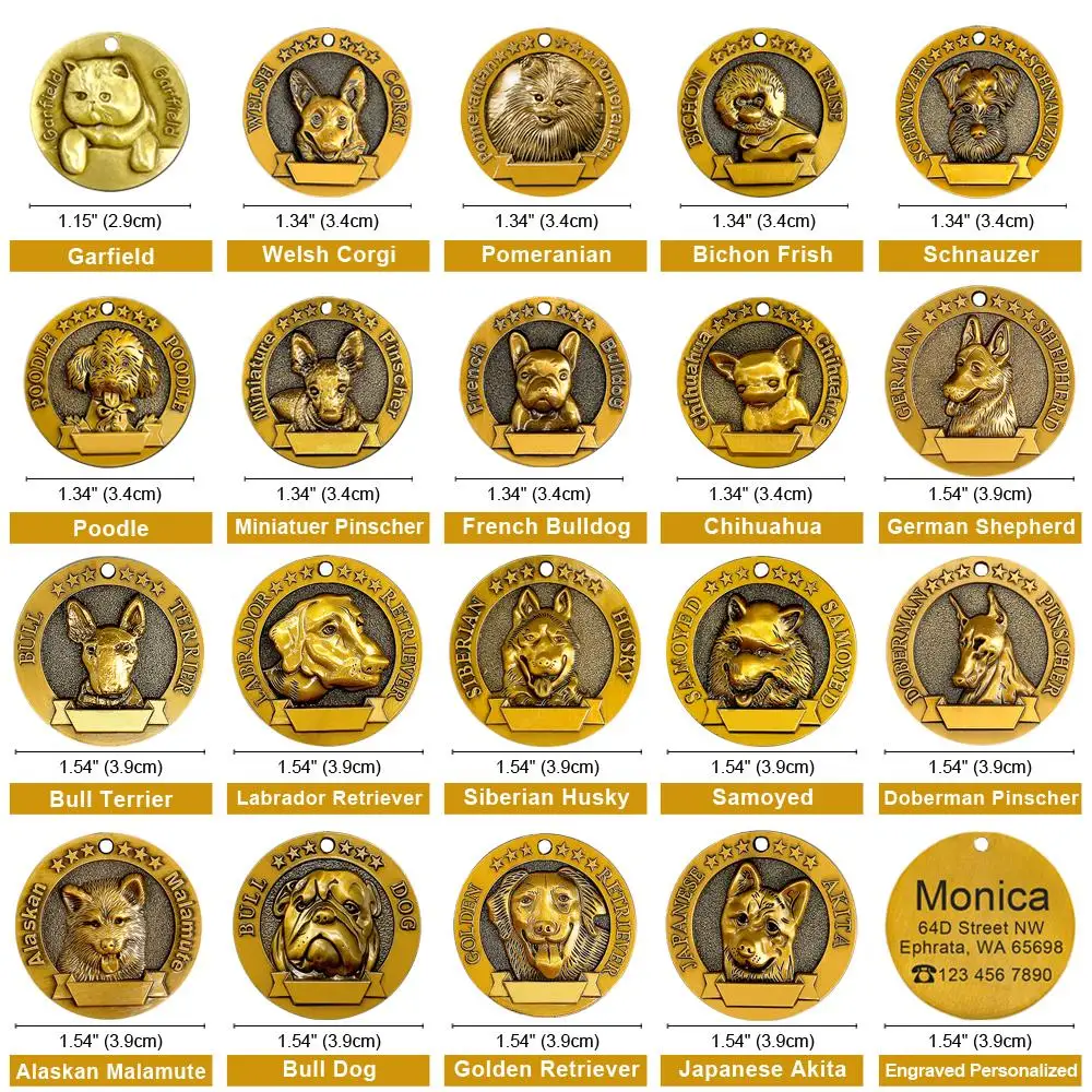 Pet ID Tags Dog Collar Tags Pet ID Medal Pendant Personalized Dog ID Tag Dogs Tags Nameplate Anti-lost Free Engraving Pet Pendant For Collars Necklace Copper Plated