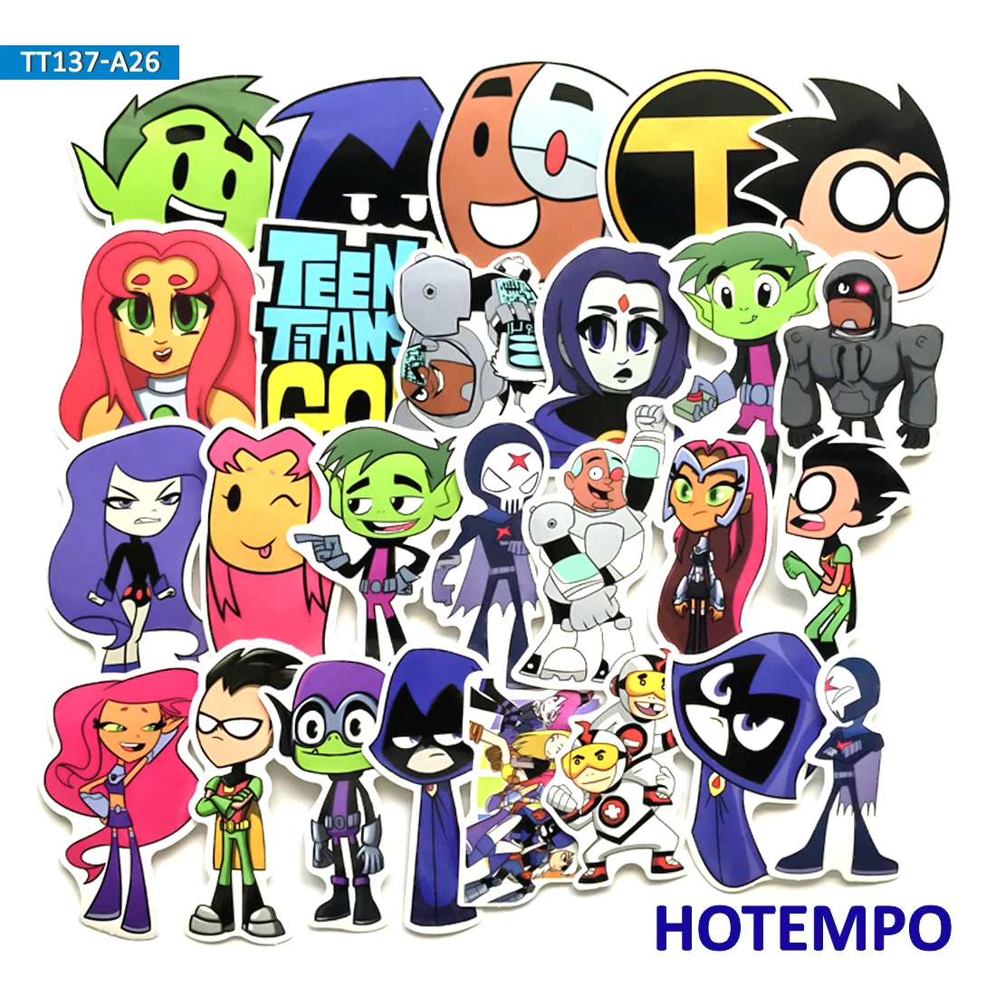 

26pcs Funny Anime Teen Titans Go TV Cartoon Stickers for Mobile Phone Laptop Luggage Skateboard Bike Guitar Case Decal Stickers