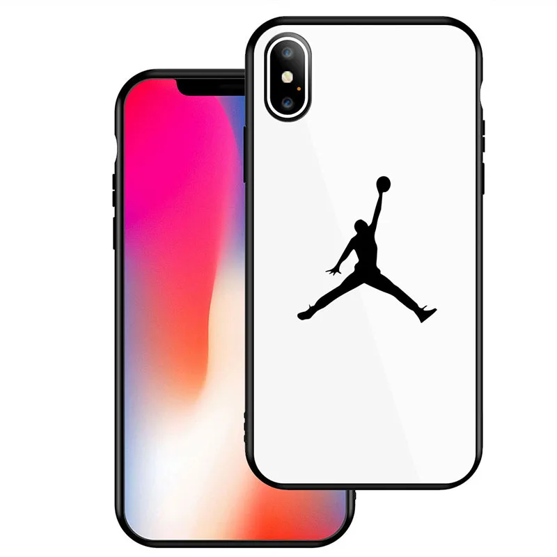 GYKZ Jordan Phone Cases For iPhone XS MAX XR X 7 8 6 6s Plus Luxury Sports Simple Glossy Tempered Glass Back Cover Coque Capa