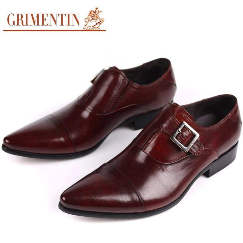 

Luxury Mens Dress Shoes Genuine Leather Pointed-toe Buckle Strap Black Brown Italian Designer Flats Big Discount Size38-44 OX92