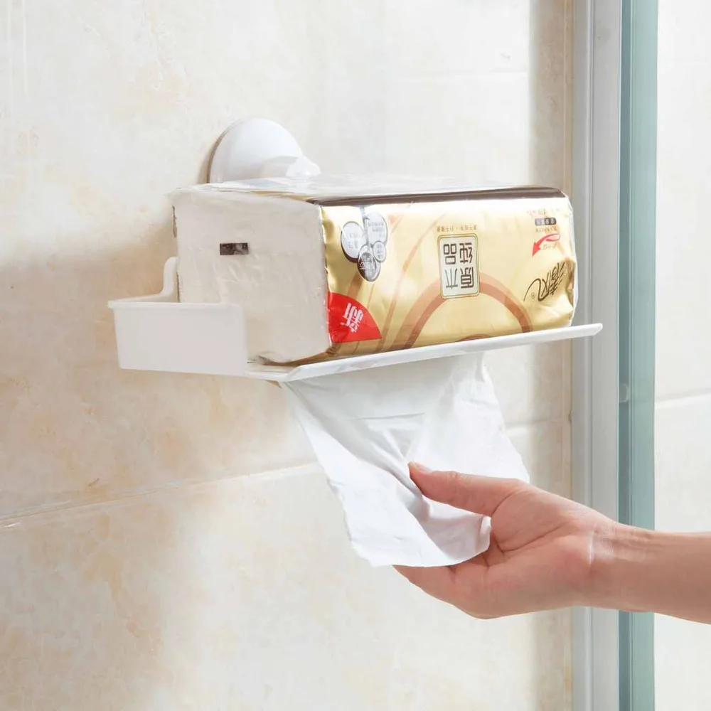

OTHERHOUSE Wall Mounted Tissue Holder Storage Rack Shelf Napkin Holder Suction Cup Toilet Paper Storage Rack Bathroom Organizer