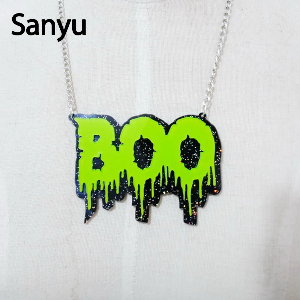 

Korean Fashion BOO Letter Necklace Hiphop Bright Color Acrylic Pendant Necklace Punk Rock Cooll Night Club Long Necklace Women