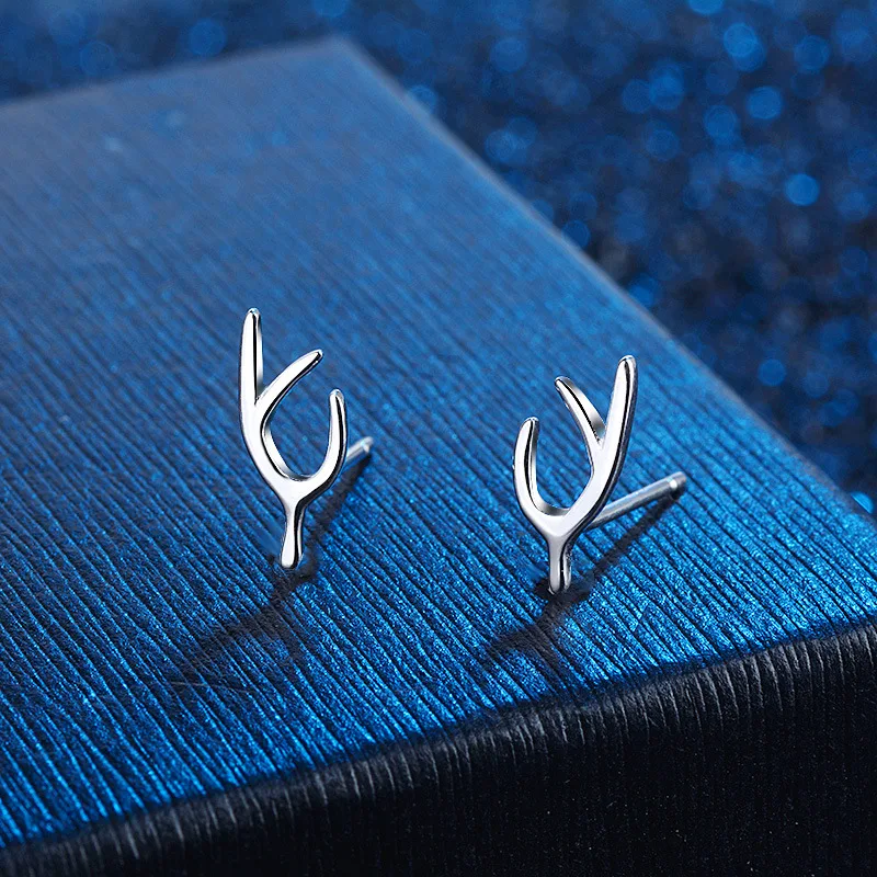 

Christmas Earrings Jewelry Accessories Funny Elk Stud Earrings Deer Horn 925 Silver Women Earring Fine Jewellery Fashion Earring