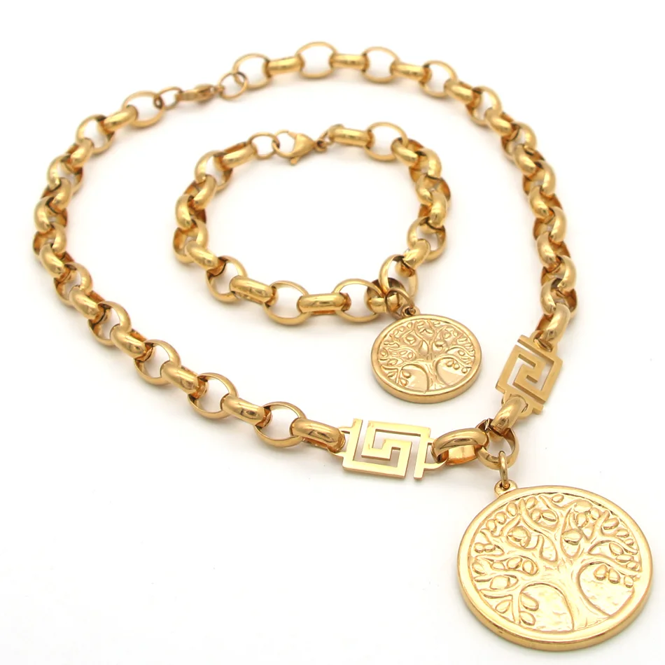 

Fashion Jewelry Set Stainless Steel Gold Tree of Life Bracelet & Pendant Necklace Set for Women Jewelry Gifts La MaxZa