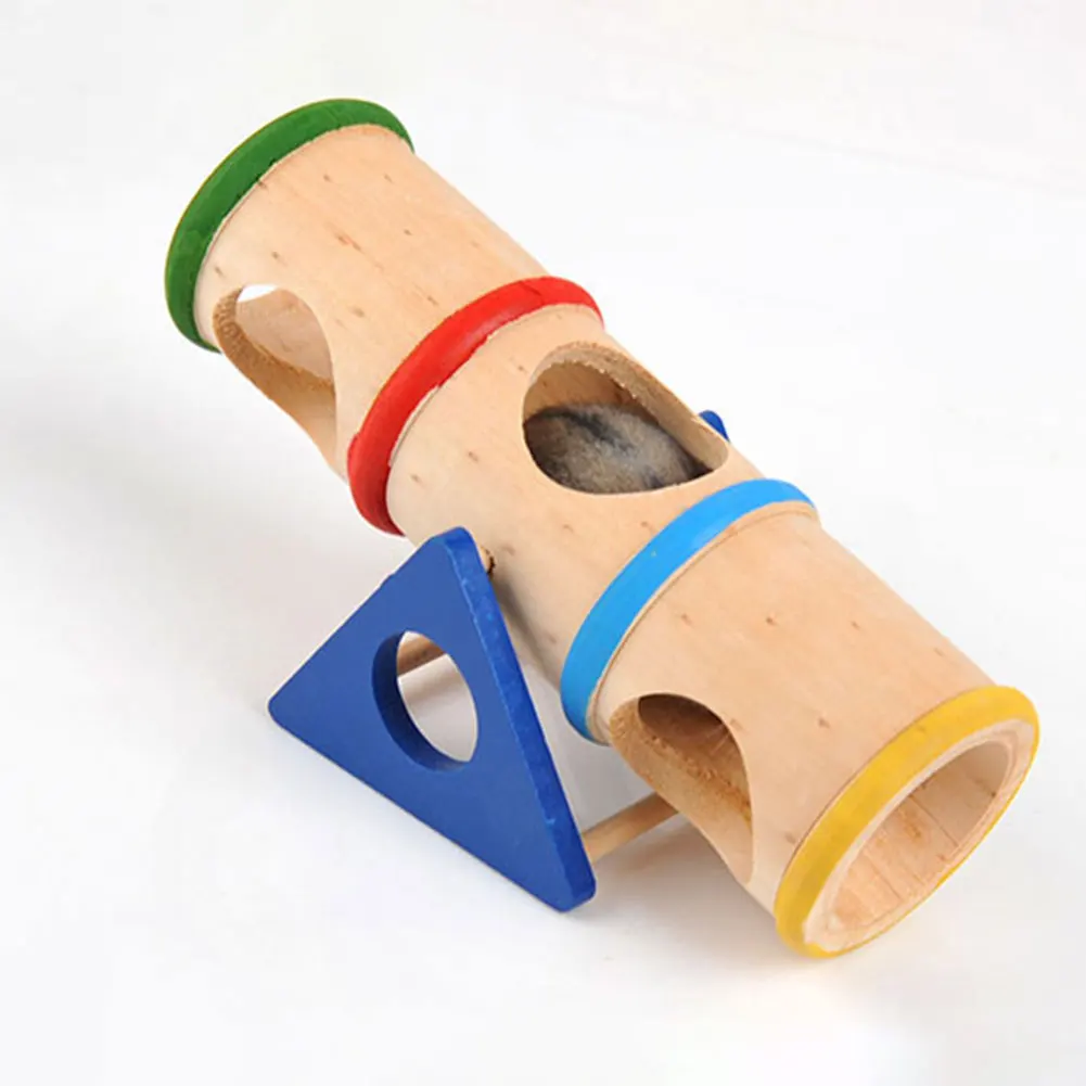Pet Supplies Cage House Tunnel Wooden Seesaw Rainbow Playground Tube Colorful Safe Toy Small Animal For Hamster