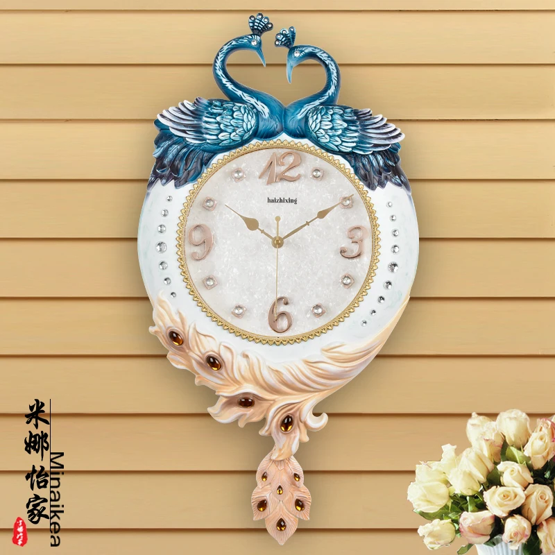 Wall Clock Table Peacock Art Wall Clock Personality Mute Retro Wall Wall Clocks Modern B  