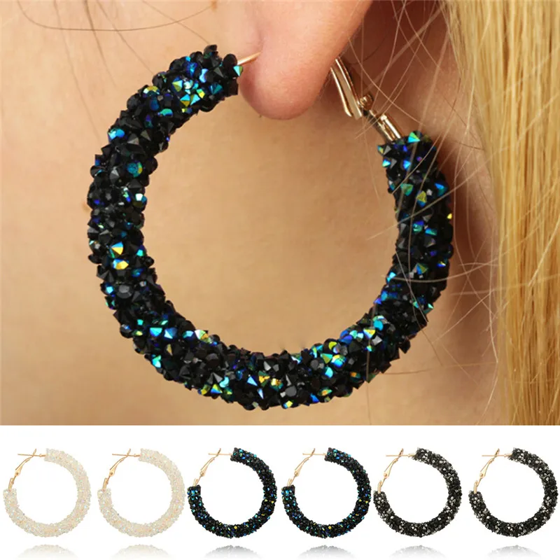 

Geometry Circle Earring Simple C Shape Crystal Fashion Big Hoop Earrings For Women Jewelry