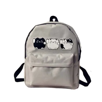 

5PCS / LOT Backpack Female Harajuku Style Women Canvas Backpacks Teenage School Bags Cartoon Cat Travel Bag School Backpack
