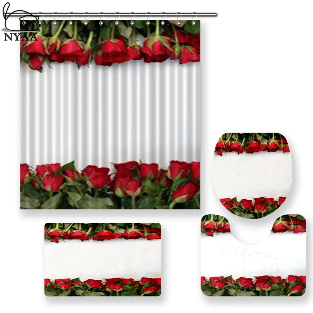 

NYAA 4 Pcs Funny Penguins Shower Curtain Pedestal Rug Lid Toilet Cover Mat Bath Mat Set For Bathroom Decor