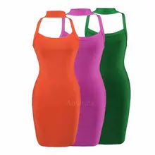 green purple orange halter bandage dress sexy brief womens summer party dresses short backless girl night club gown babatique
