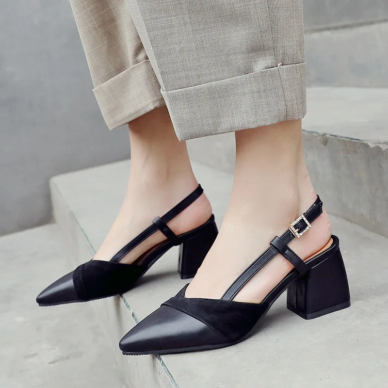 

2019 summer new style simple and simple solid color high heel women trend comfortable and comfortable single shoes.