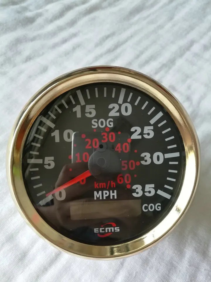 ДЛЯ МОРСКОГО КАТЕРА автомобиля грузовик gps Спидометр Калибр 9-32 V 35 MPH 85 мм 316L золотой ободок черный циферблат 900-00053