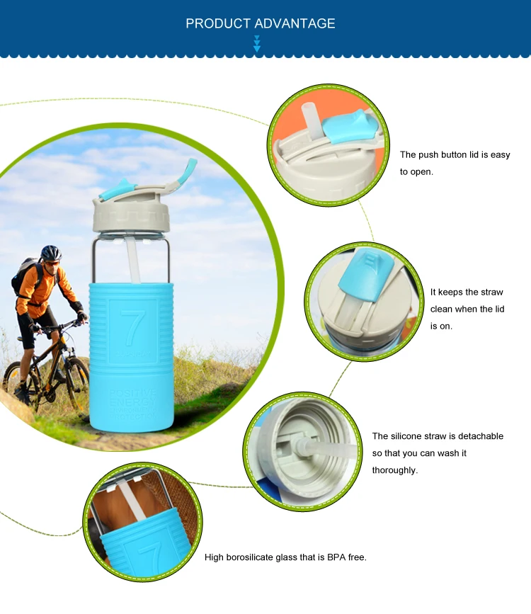 Bpa Free Glass Water Bottle Sport Drinking Water Bottle With Straw
