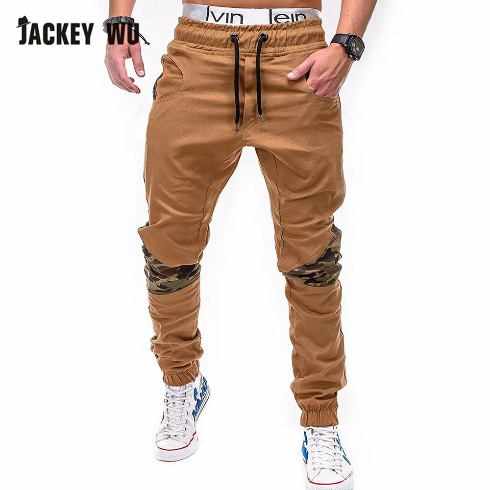 Бренд JACKEYWU, мужские брюки,, модные, камуфляж, заплатка, эластичная талия, для бега, мужские, повседневные, хаки, брюки, хип-хоп, уличная одежда, черные