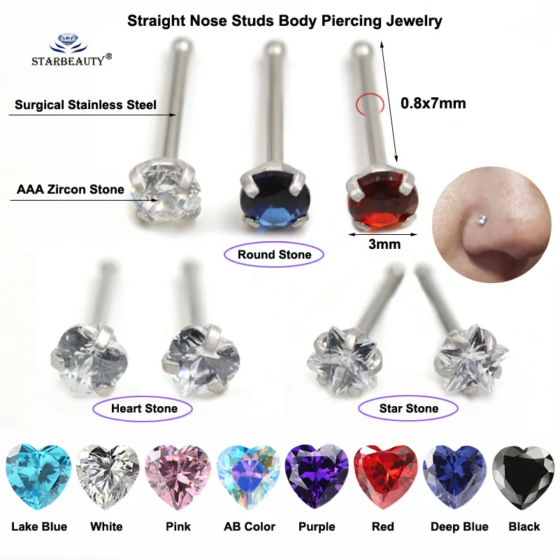 Starbeauty 3pcs/lot 0.8x7mm Round Nose Studs Star Nose Ring Helix Piercing Earring Heart Tragus Piercing Nariz Pircing Jewelry - Image 5