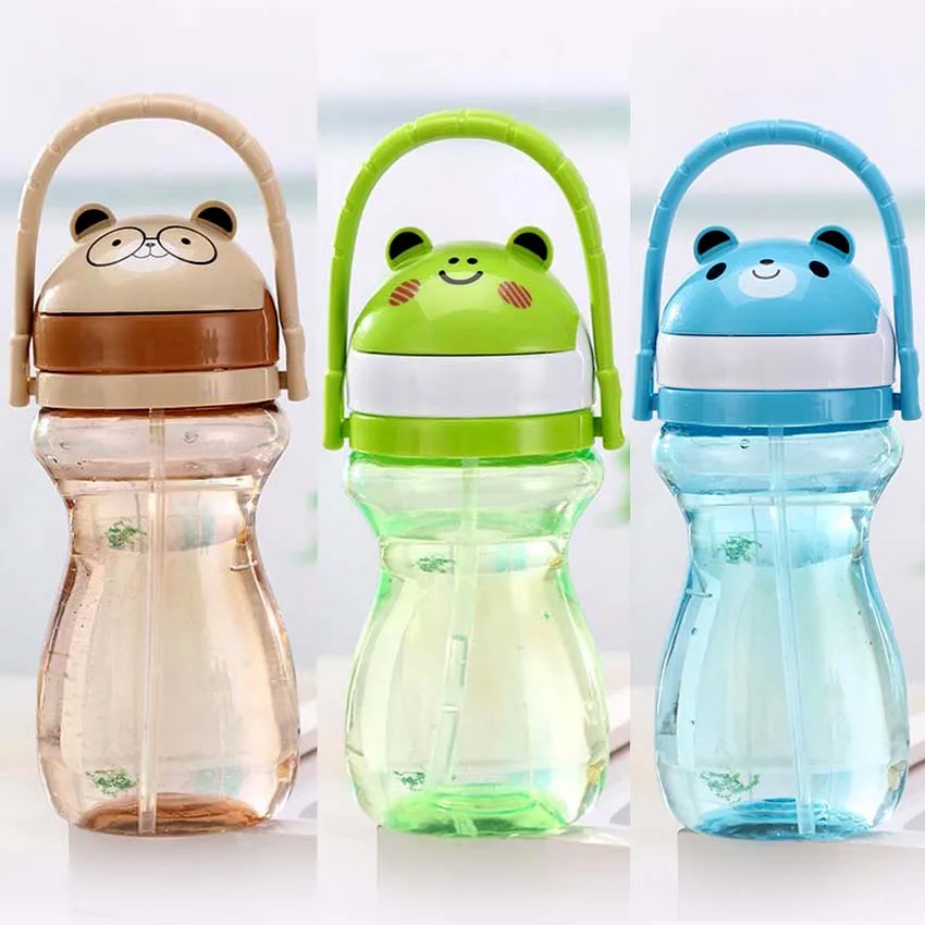 400ml Animal Plastic Straw Portable Children Water Bottle Kids Leak
