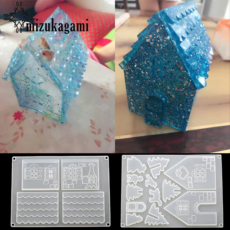 

UV Resin Liquid Silicone Mold Christmas House Model Resin Molds Charms For DIY Handwork Christmas Gift Jewelry Accessories