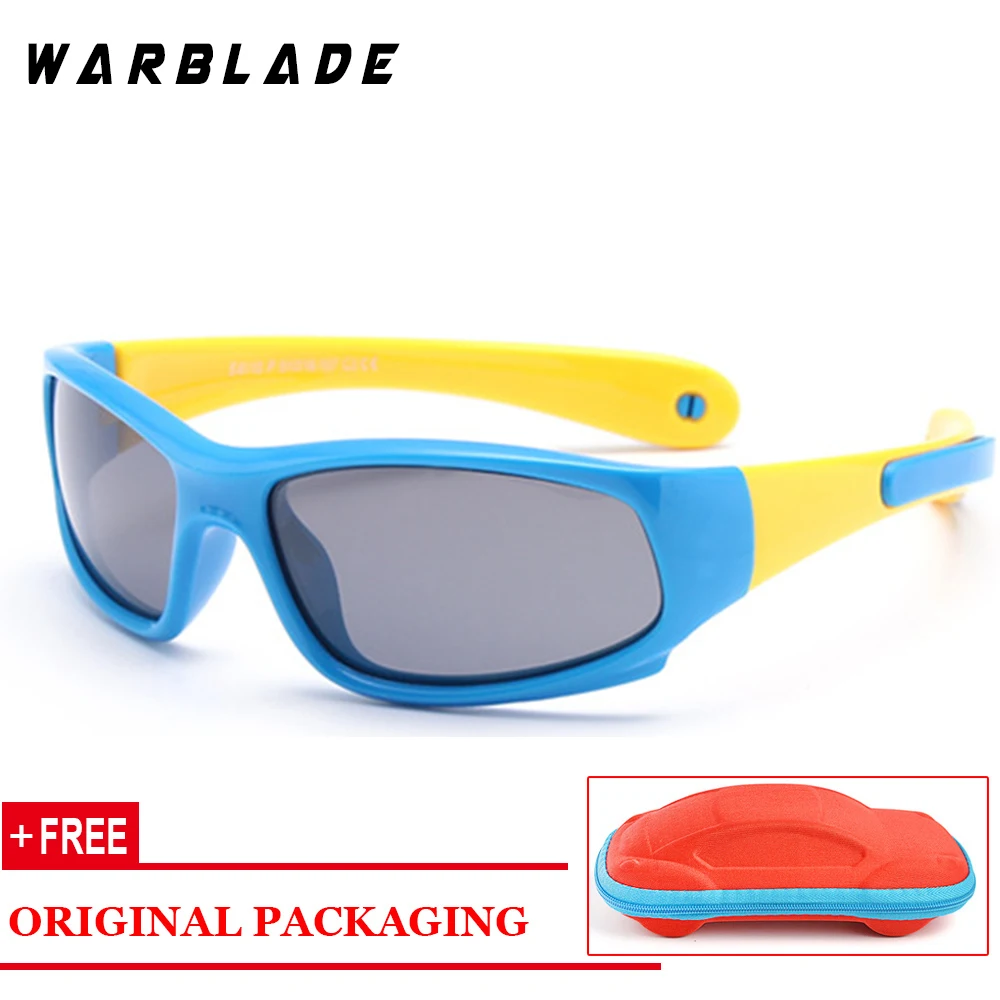 WarBLade высокое качество Детская безопасность солнцезащитные очки для мальчиков и девочек Детские поляризационные солнцезащитные очки с силиконецаином спортивные очки - Цвет линз: blue yellow