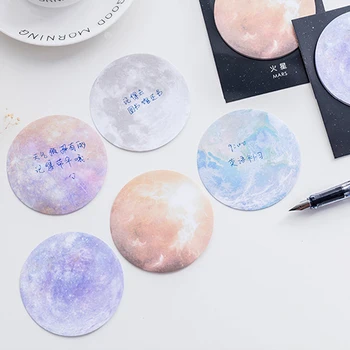 

30 Sheets Korean Cute Lonely Planet Earth Moon Neptune Sedna Stickers Round Shape Memo Pad Sticky Notes Bookmarks